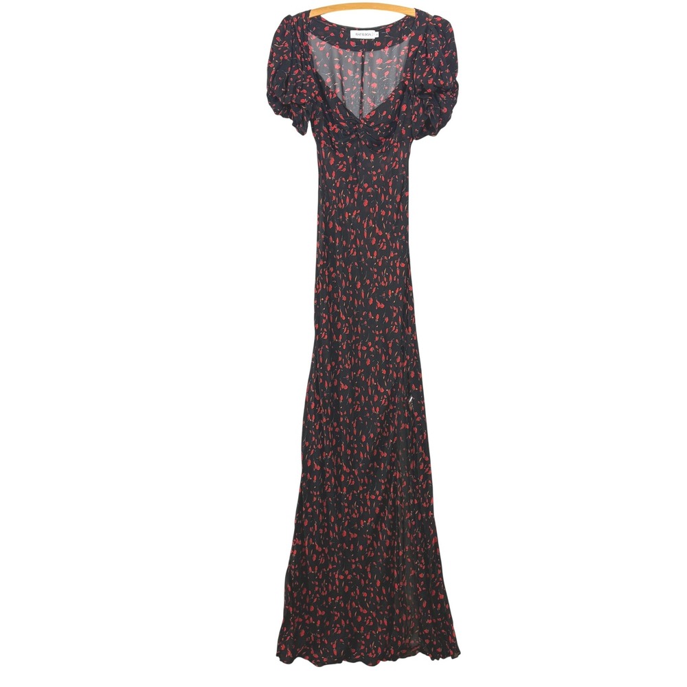 Rat & Boa Magnolia Maxi Dress Black Red Floral Puff Sleeve V-Neck Size S - Picture 2 of 11